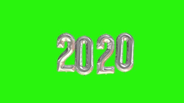 Festeggiamenti di Capodanno 2020. Palloncini in lamina d'argento numerale 2020 su sfondo verde — Video Stock