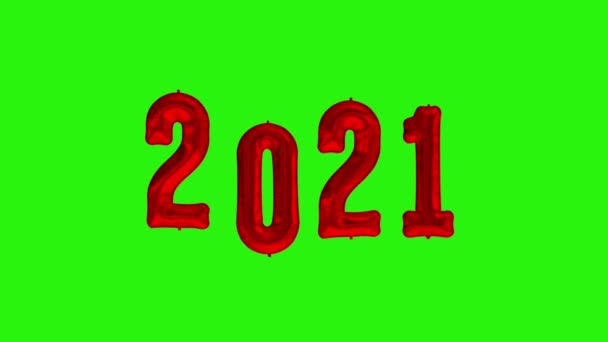 2021年新年庆祝活动。 绿色背景下的红箔气球2020 — 图库视频影像