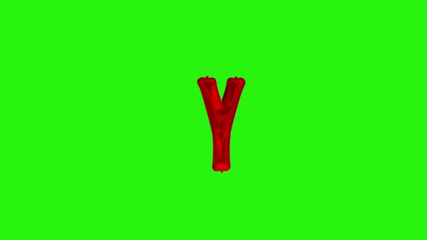 Κόκκινο γράμμα Υ. Κόκκινο αλουμινόχαρτο ήλιο μπαλόνι αλφάβητο επιπλέει στην πράσινη οθόνη — Αρχείο Βίντεο