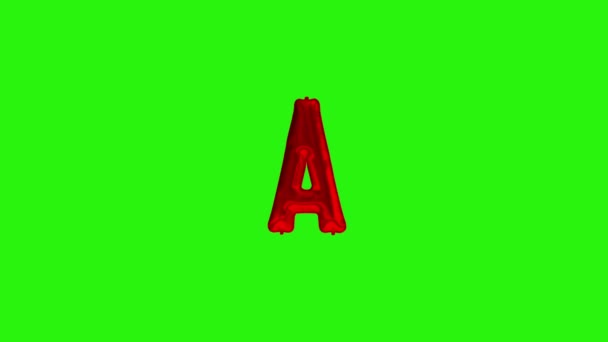 Red letter A. Red foil helium balloon alphabet floating on green screen — Stock Video