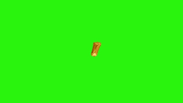 Золотой символ COMMA. Символ гелиевого шара из золотой фольги плавающий на зеленом экране — стоковое видео