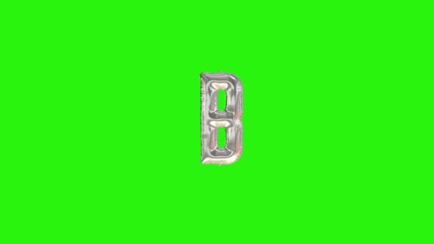 Carta de prata B. Alfabeto de balão de hélio de folha de prata flutuando na tela verde — Vídeo de Stock