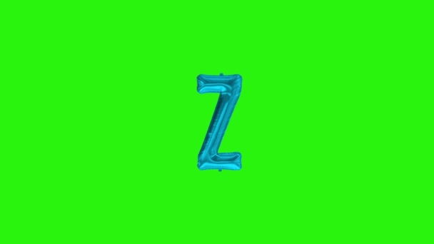 Blue letter Z. Blue foil helium balloon alphabet floating on green screen — Stock Video