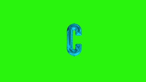 Blue letter C. Blue foil helium balloon alphabet floating on green screen — Stock Video