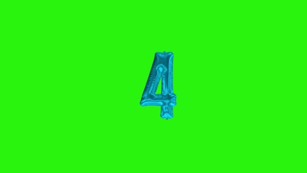 Number 4 four fourth year celebration blue foil balloon floating on green — Stockvideo