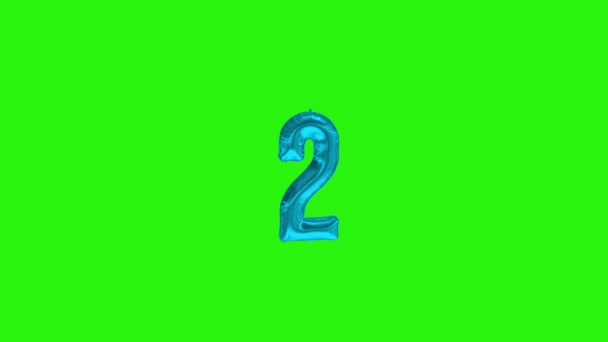 Number 2 two second year celebration blue foil balloon floating on green — Stockvideo