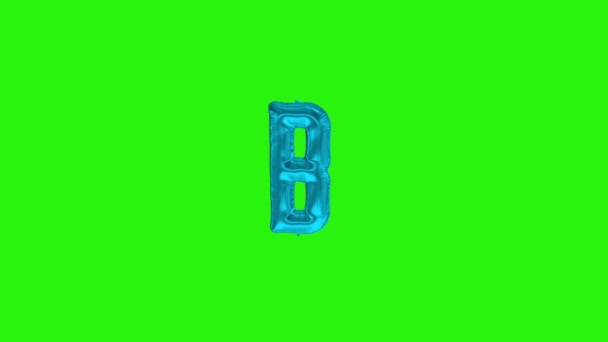 Blue letter B. Blue foil helium balloon alphabet floating on green screen — Stock Video