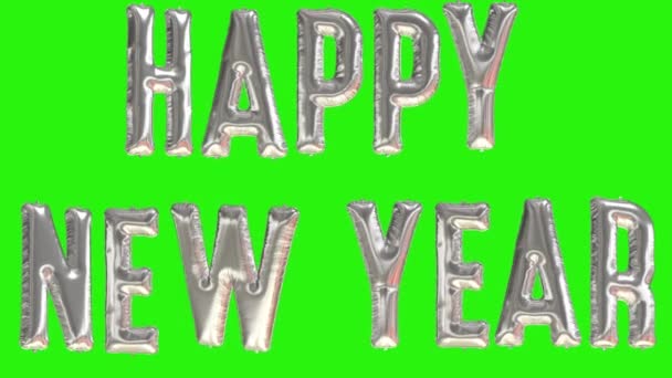 С Новым годом! Шарики из серебряной фольги С Новым годом на зеленом экране — стоковое видео