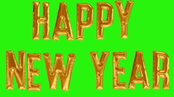 Feliz Año Nuevo. Globos de lámina de oro Feliz Año Nuevo en pantalla verde — Vídeo de stock
