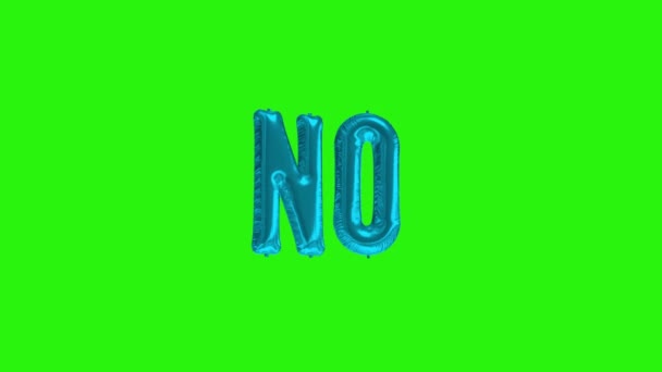 Синее слово NO floating foil balloons on green screen — стоковое видео