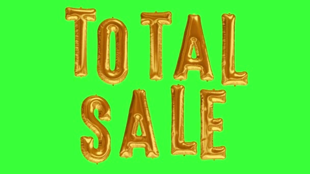 Floating TOTAL SALE made from gold foil balloon on green screen background — Stock Video