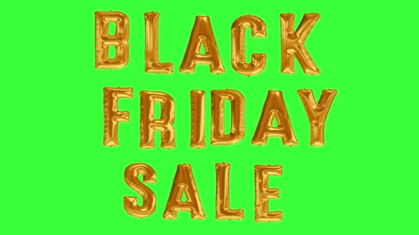 Floating Black Friday Sale made from gold foil balloon on green screen background — 图库视频影像