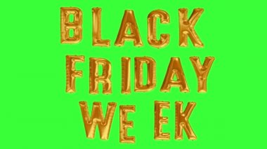 Floating Black Friday Week made from gold foil balloon on green screen background