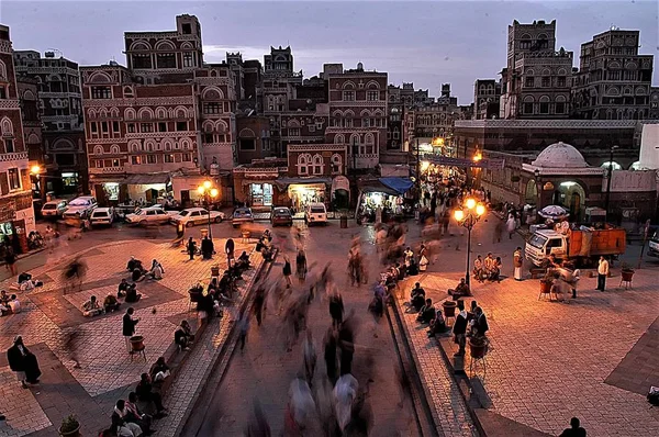 Yemen San Augusztus 2015 Esti Kilátás Óvárosra — Stock Fotó