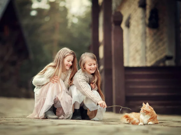Two Sisters Playing Outdoors — Stock Photo, Image