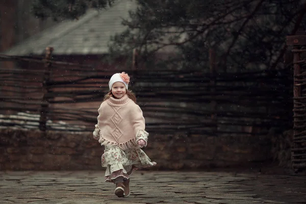 Una Bambina Con Mini Cavallo — Foto Stock