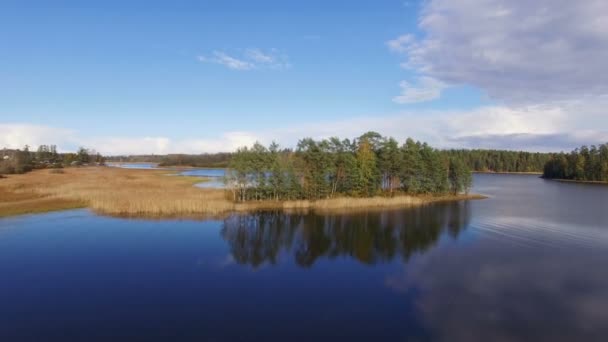 Прекрасный вид с воздуха на озера и леса — стоковое видео