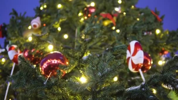 Noel ağacı oyuncak bir ağaç dalına döner — Stok video