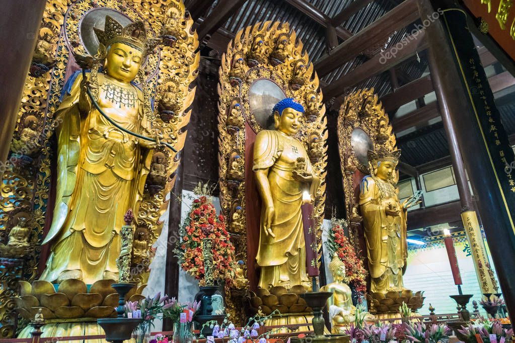 Buddhist God statue in the ancient longhua temple. China, Shanghai