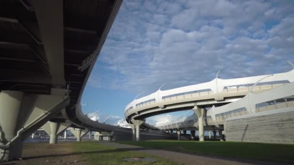 Underside of an elevated roads against the blue sky — Stock Video