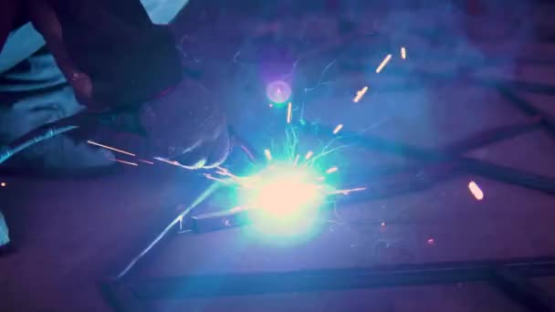 Close up of metal welding with sparks and smoke — Stock Video