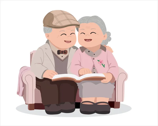 Elderly Couple Share Memories Together — Stock vektor