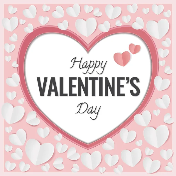 Happy Valentines Day Card. Big Heart with white small butterfly hearts