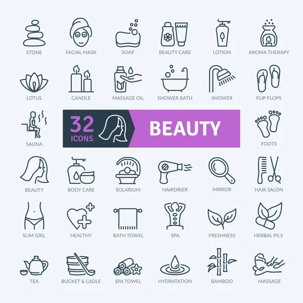 Beauty Icons Set Sada Ikon Tenkých Čar Sbírka Osnovy Jednoduché Stock Ilustrace