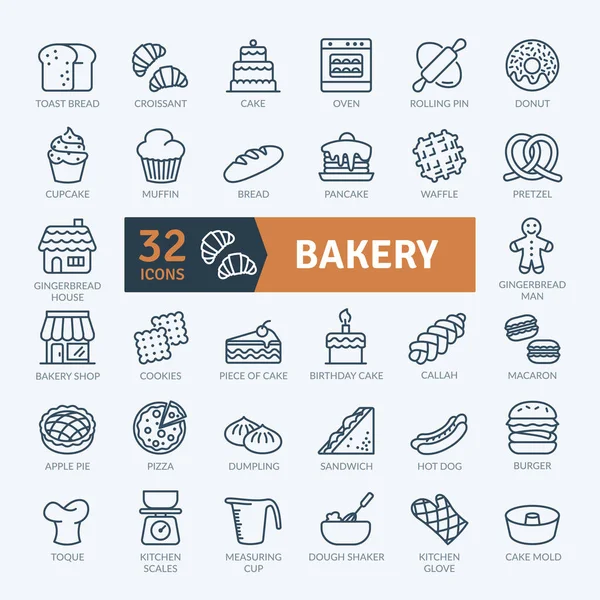 Bäckereisymbole Gesetzt Thin Line Icons Gesetzt Umrisse Icons Sammlung Einfache lizenzfreie Stockillustrationen