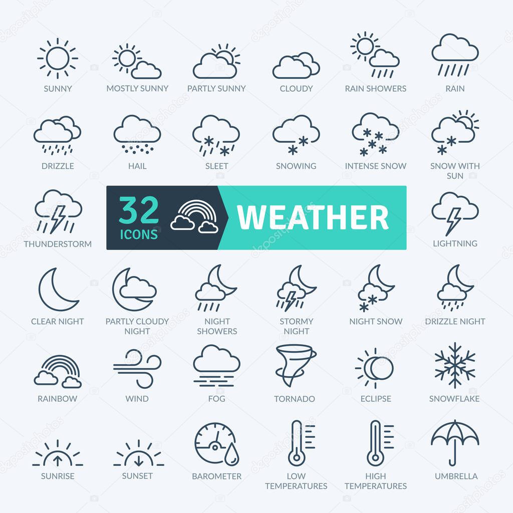 Weather Icons Set. Thin line icons set. Outline icons collection. Simple vector icons
