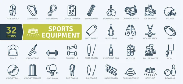 Spor Malzemeleri Paketi. İnce çizgi simgeleri ayarlandı. Flaticon koleksiyonu seti. Basit vektör simgeleri