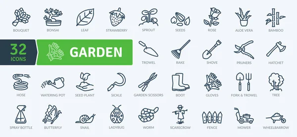 Bahçe Simgeleri Paketi. İnce çizgi simgeleri ayarlandı. Flaticon koleksiyonu seti. Basit vektör simgeleri