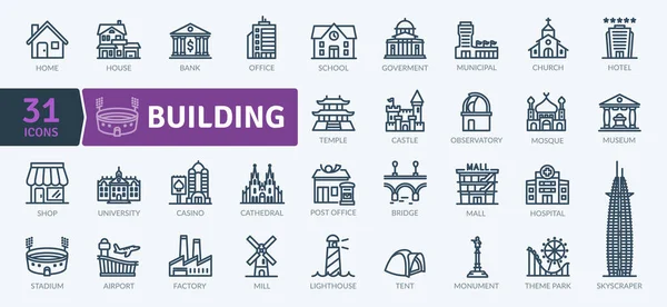 Building Icons Pack Sada Ikon Architektury Tenké Čáry Sada Sbírek Royalty Free Stock Vektory