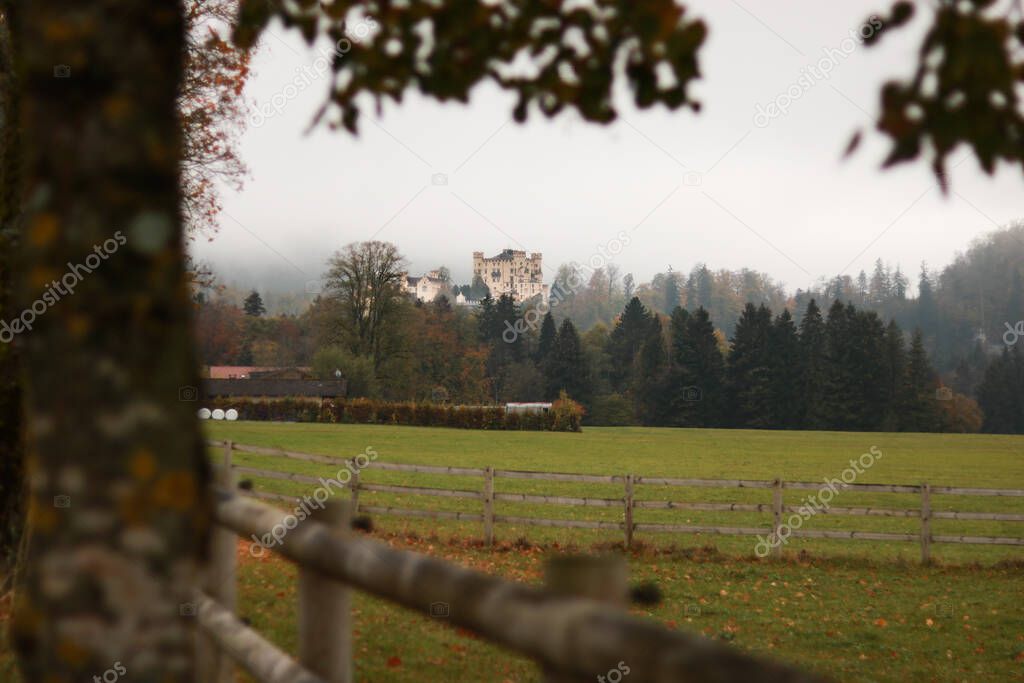 Misty day at Hohenschwangau Castle in Bavaria, Germany