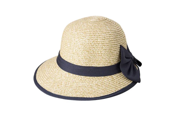 Geweven hoeden versierd met zwarte doek gebonden met lint. — Stockfoto