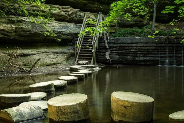 Stepping stones through the water.