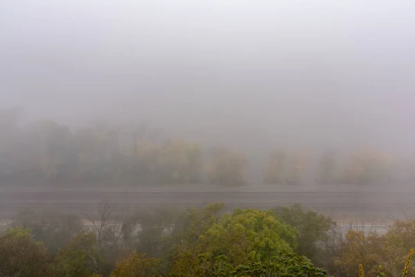 Nevoeiro Pesado Uma Manhã Outono Mississippi Palisades Marco Natural Nacional — Fotografia de Stock