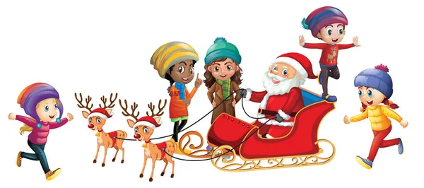 Weihnachtsmann Verteilt Geschenke Kinder — Stockvektor