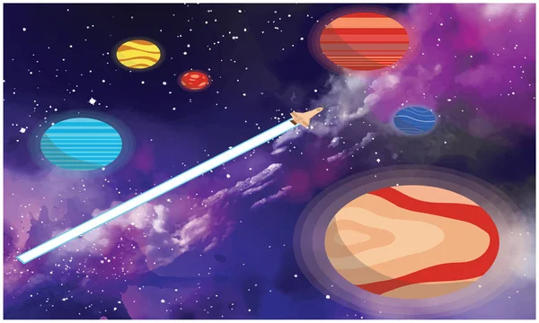 Space Ship Outer World Planets — Stock Vector