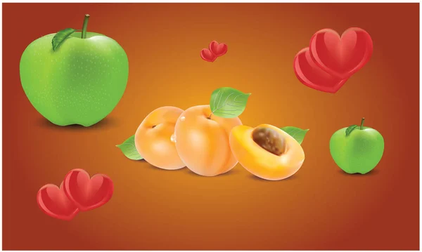 Fruits Hiver Avec Des Coeurs Sur Fond Sombre — Image vectorielle