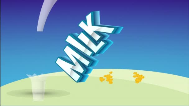 Schüssel Mit Mahlzeit Mit Glas Milch Und Flasche — Stockvideo