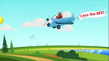 uçak bayrağıyla bahçenin üzerinde uçuyor.