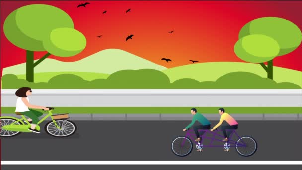 Akşamları Bisiklet Tekerlekli Bisiklet Yoldadır — Stok video