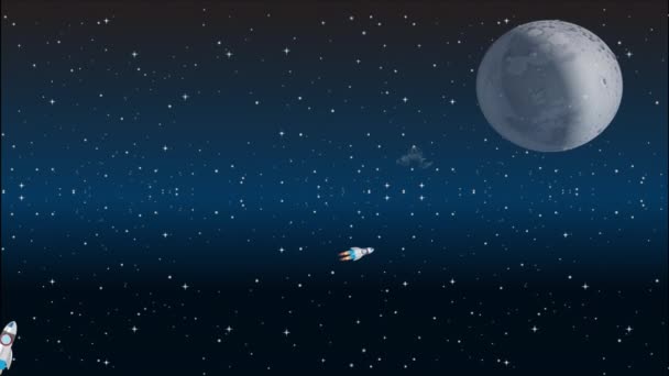 Raumschiff Und Satellit Fliegen Regelmäßig Von Der Erde Zum Mond — Stockvideo