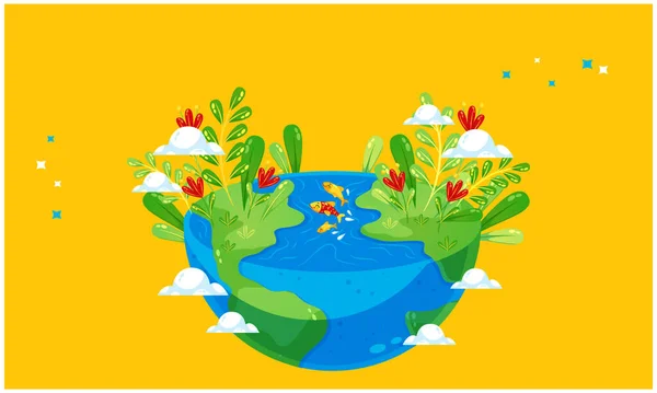 Toprağın soyut arka planında birçok bitki ve hayvan vardır.