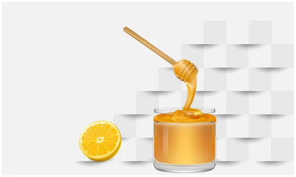 Miele Limone Barattolo Sfondo Taglio Carta — Vettoriale Stock