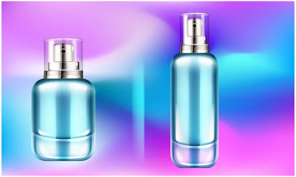 Mock Illustration Verschiedener Arten Von Parfümflaschen Auf Buntem Hintergrund — Stockvektor