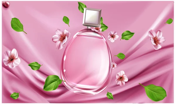 Mock Illustration Von Weiblichen Parfüm Auf Seide Textur Hintergrund — Stockvektor