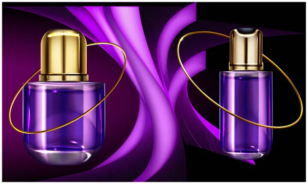 Mock Illustration Von Paar Parfüm Auf Lila Wellen Hintergrund — Stockvektor