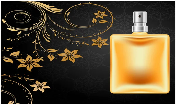 Mock Ilustração Perfume Masculino Fundo Ouro Abstrato — Vetor de Stock